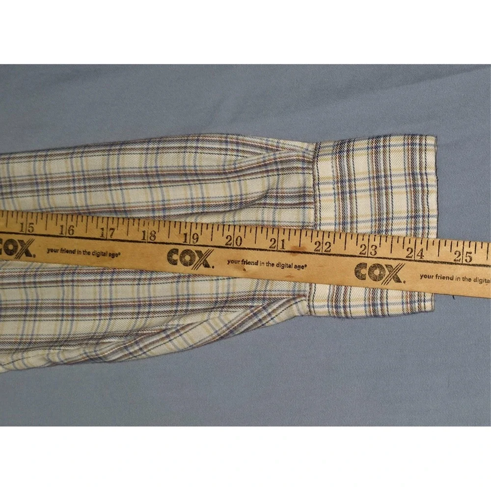 Vintage 70s Levis White Tab Western Brown Plaid Button Up Shirt Single Stitch M